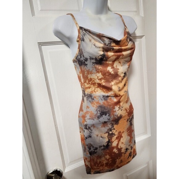 Shein Womens Cami Dress Multicolor Tie Dye Spaghetti Strap Cowl Neck L New - Picture 4 of 8
